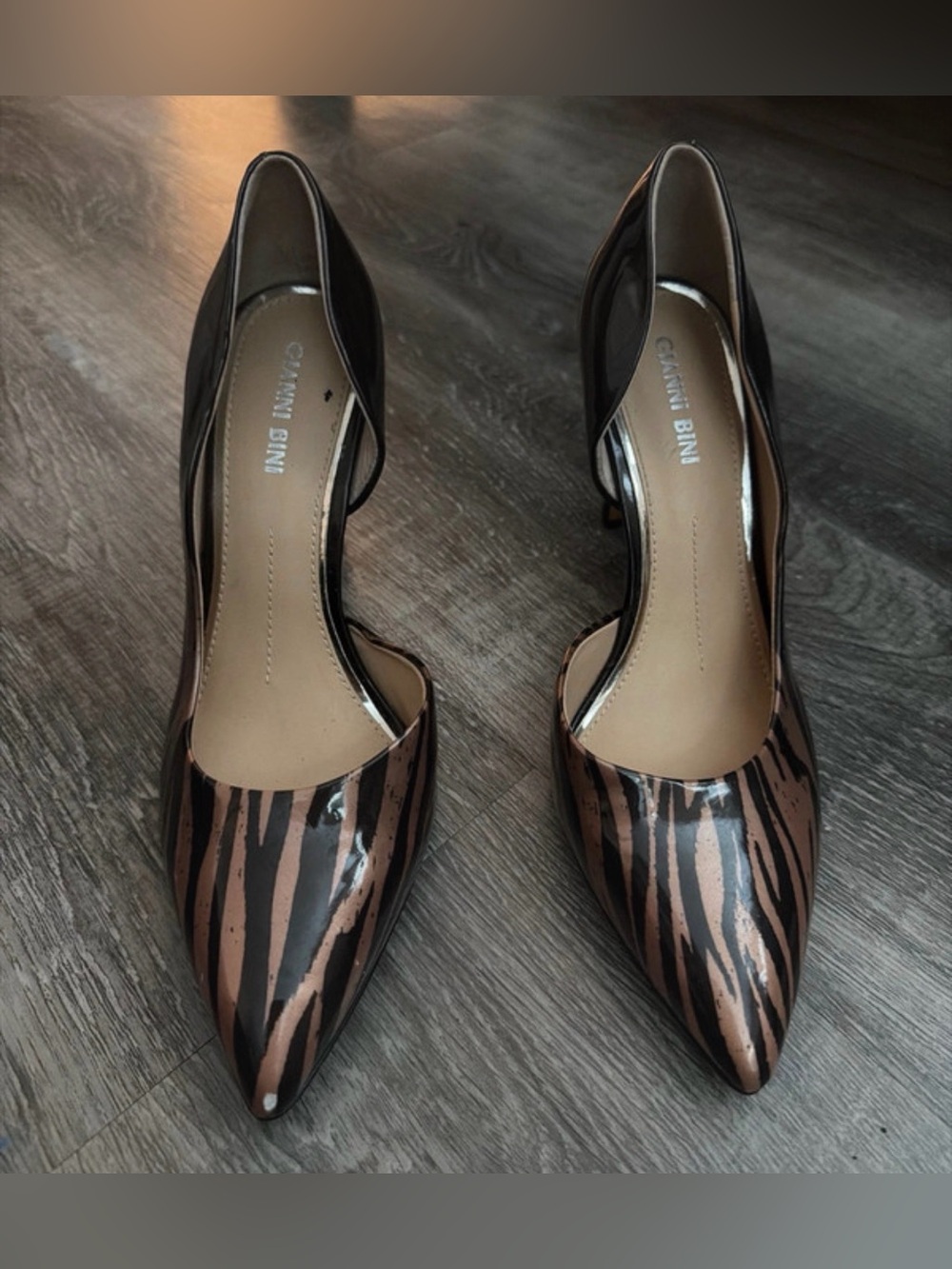 Gianni Bini Brown and Black Zebra-Print Pointed-Toe Heels